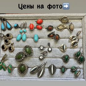 Тройка серьги кольцо винтаж/ссср. Серебро 925 875