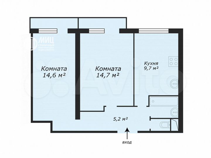 2-к. квартира, 47,8 м², 8/12 эт.