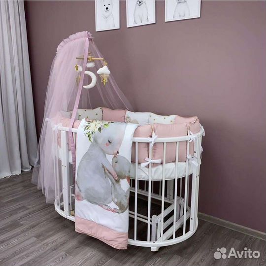 Круглая кроватка трансформер 8в1 из бука