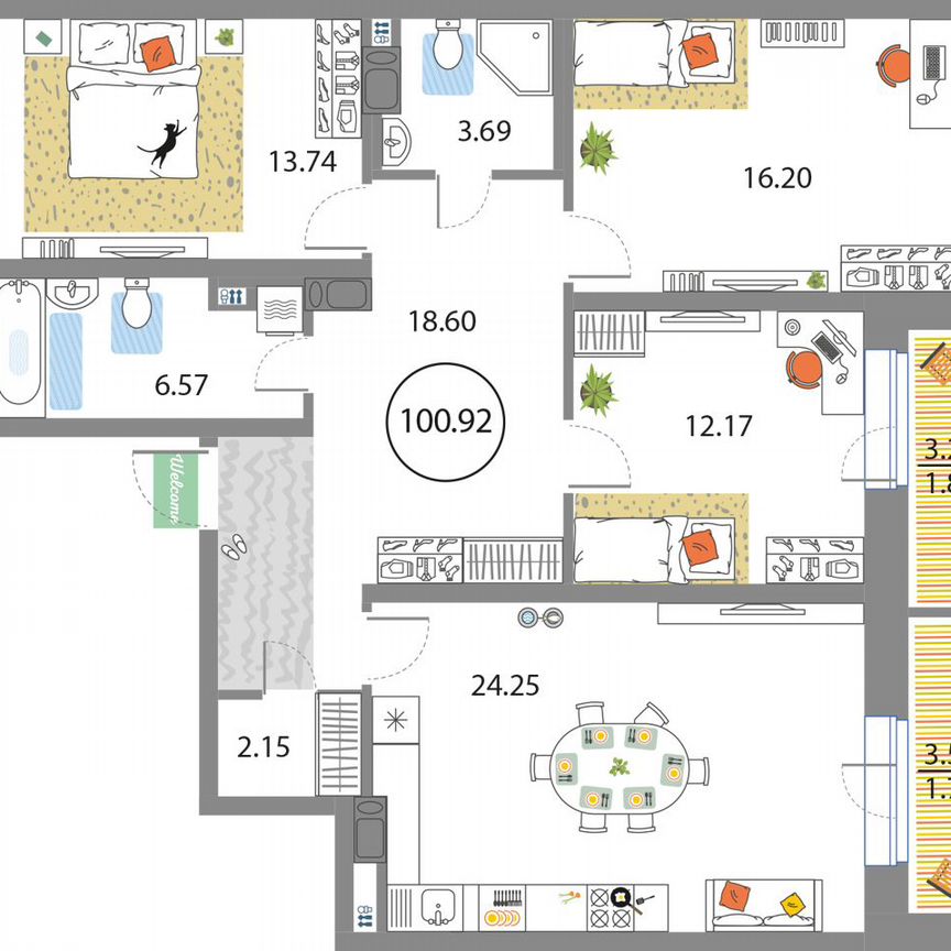 3-к. квартира, 100,9 м², 4/12 эт.