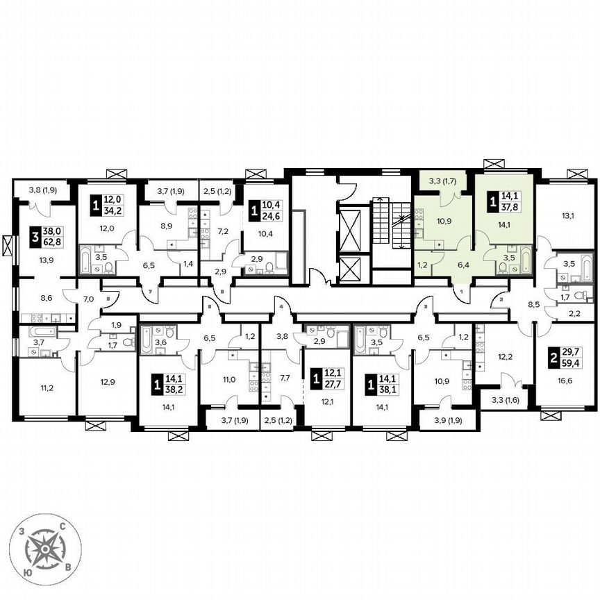 1-к. квартира, 37,8 м², 4/12 эт.