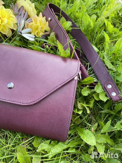 Сумка натуральная кожа с деревянными боковинами