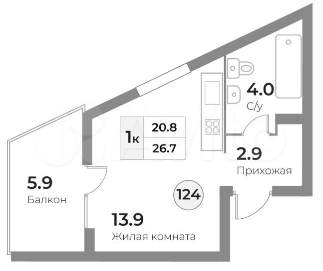 Апартаменты-студия, 27 м², 5/5 эт.