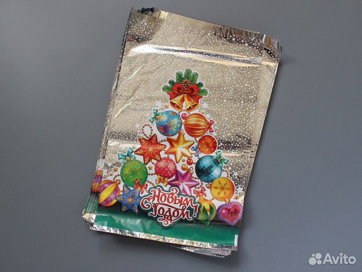 Подарочные новогодние пакеты 25 х 40 см, 50 шт