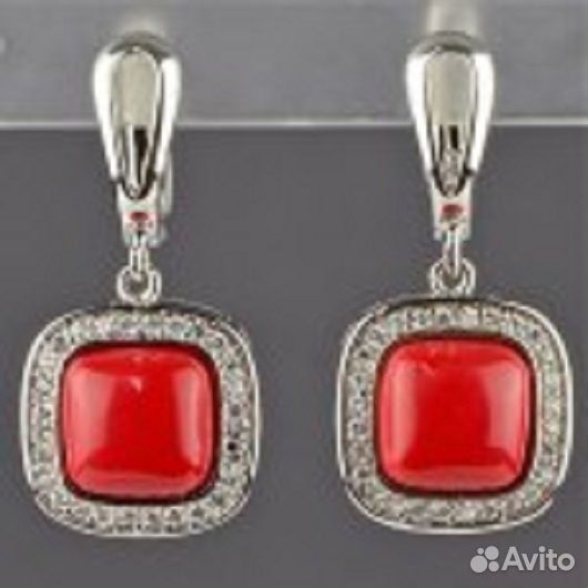 Серьги серебрение коралл С582