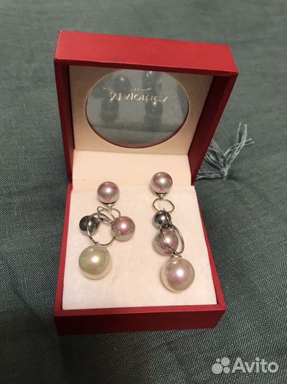 Серьги из серебра 925 пробы с жемчугом Majorica