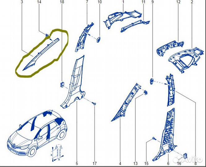 Обшивка стойки передняя правая Renault Kaptur