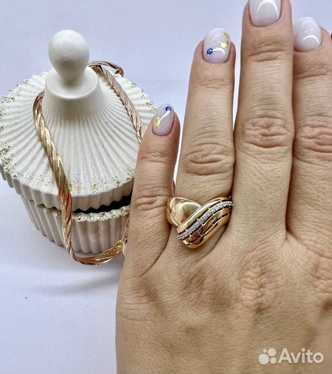 Золотое кольцо дутое объемное 585 проба