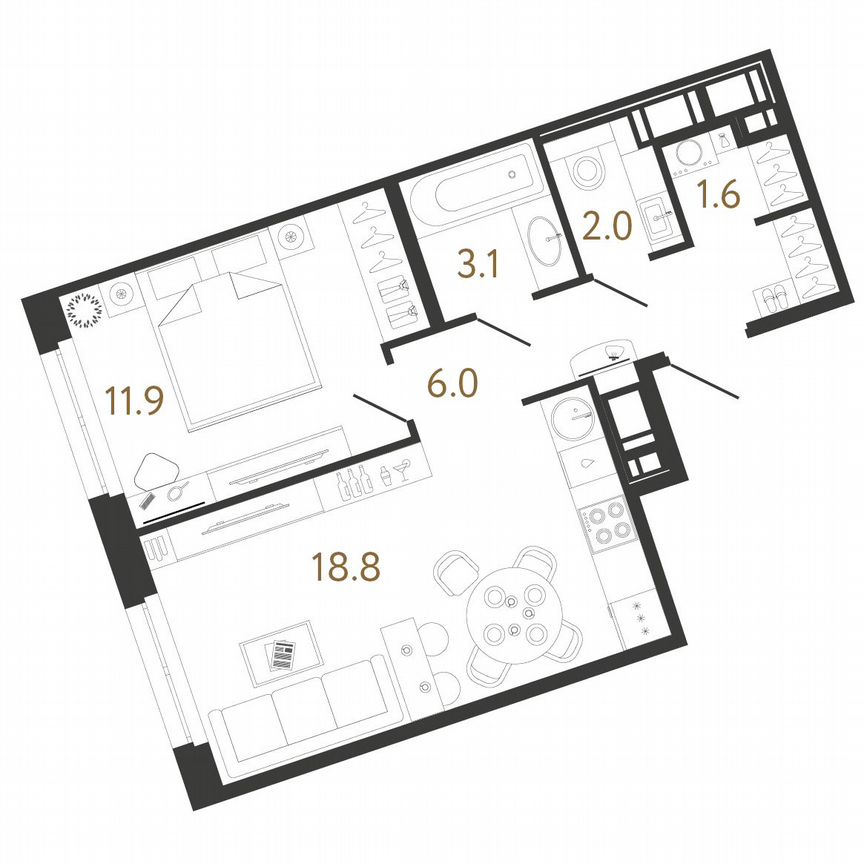 1-к. квартира, 43 м², 7/12 эт.