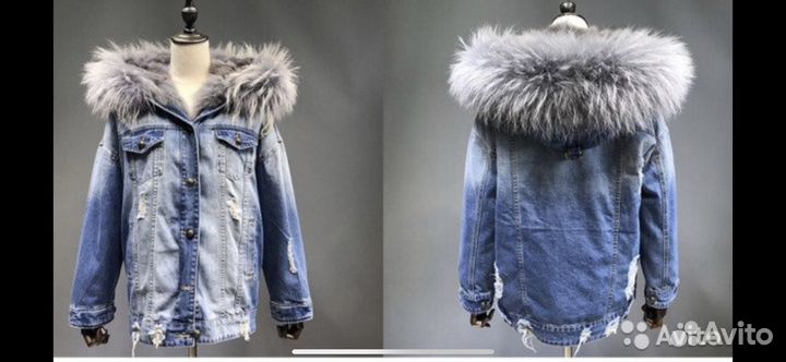 Парка джинсовка с натуральным мехом