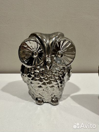 Сова керамика серебряная