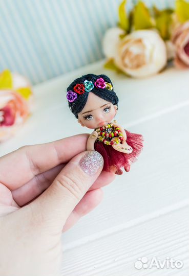 Миниатюрная кукла Фрида, портретная кукла на заказ