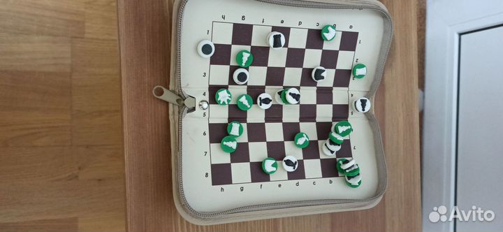 Дорожные шашки/шахматы, кожаный чехол