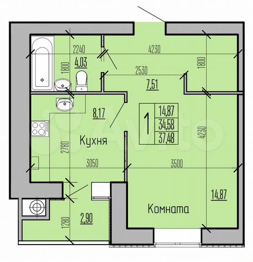 1-к. квартира, 37,5 м², 3/10 эт.