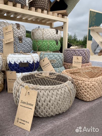 Вязанные корзины ручной работы