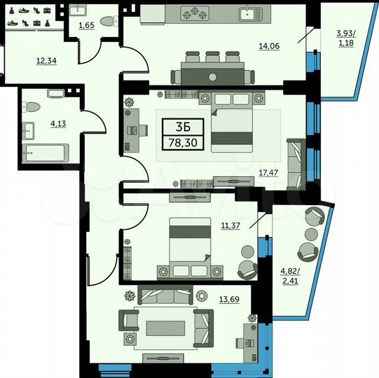 3-к. квартира, 77,8 м², 5/26 эт.