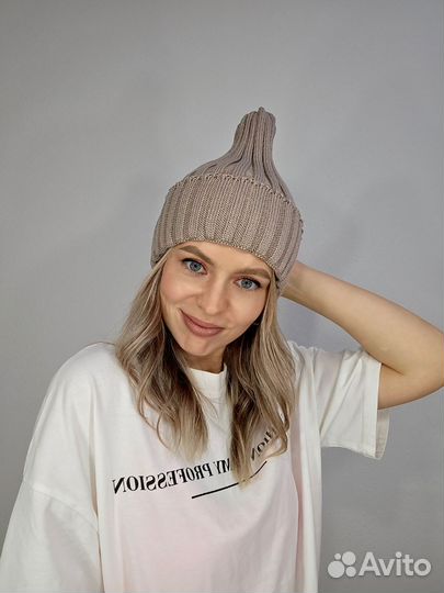 Шапка бини вязаная женская