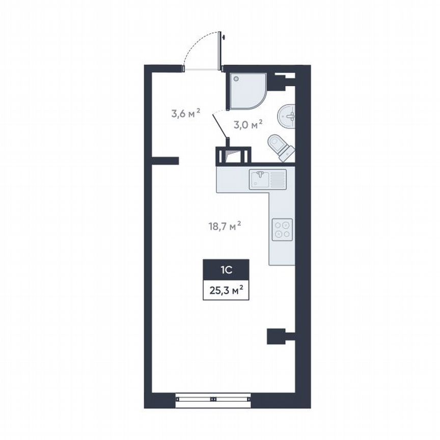 Квартира-студия, 25,3 м², 12/18 эт.