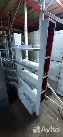 Стеллаж метал бело-красный 100/43/182 4 полки