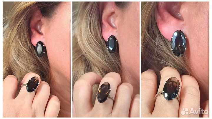 Комплект с раухтопазами 60,18ct, 17,7гр, s925