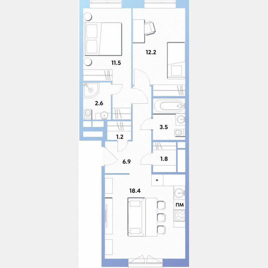 2-к. квартира, 58,1 м², 9/12 эт.