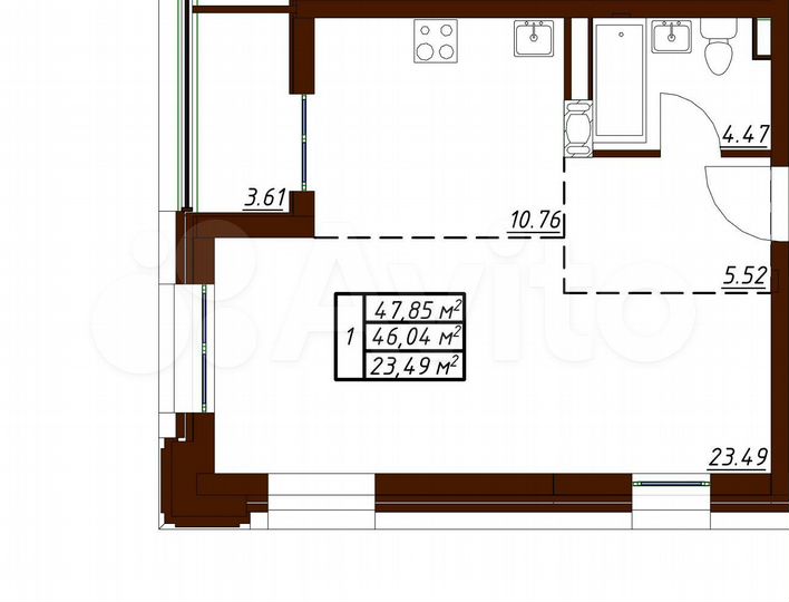 1-к. квартира, 47,9 м², 2/19 эт.
