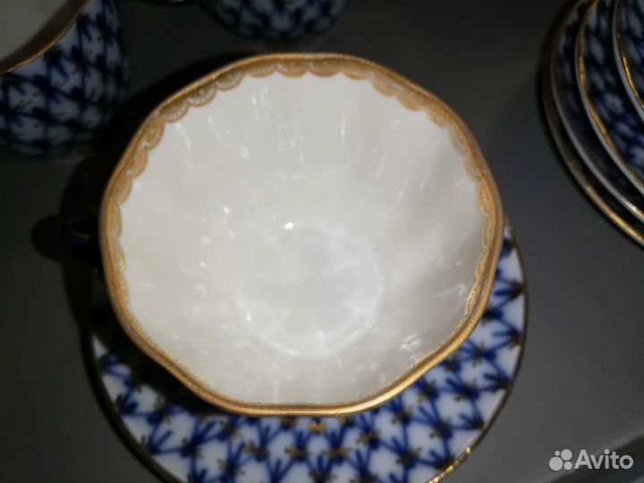 Чашка с блюдцем кофейная Кобальтовая сетка