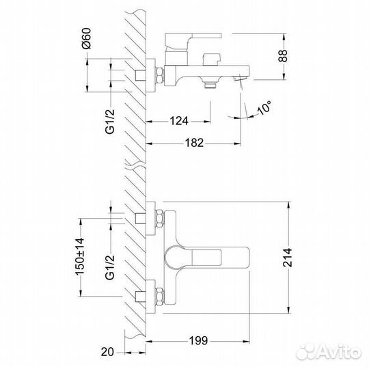 Смеситель для ванны Lemark Aura LM0614C