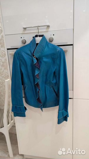 Кожаный пиджак женский р.40-42,44 новый, бирюзовый