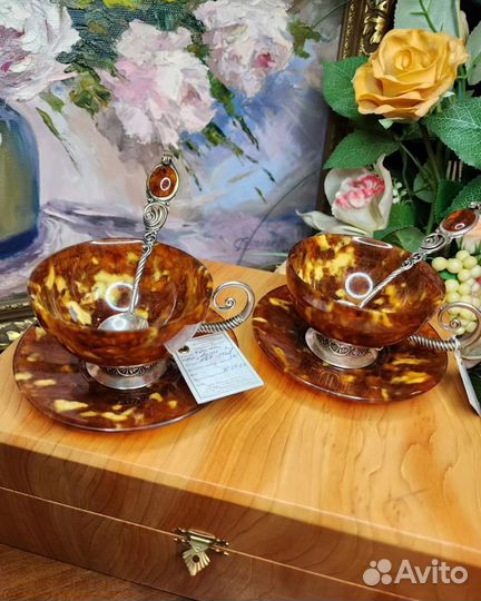 Кофейный набор янтарь, серебро