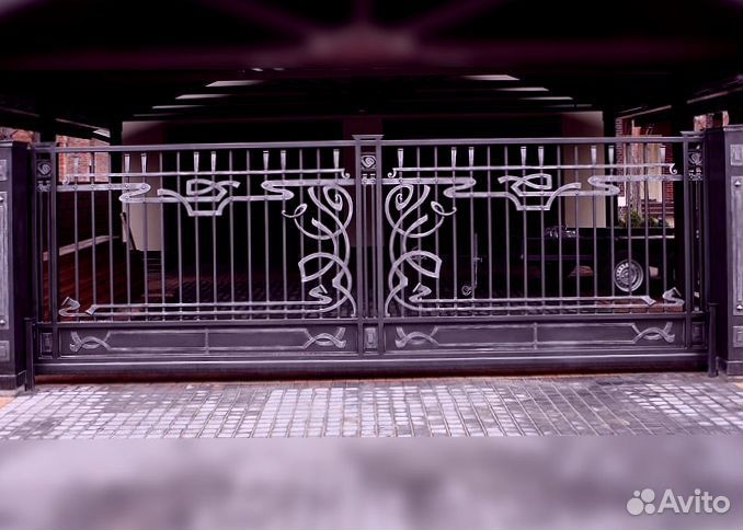 Откатные кованые ворота №003