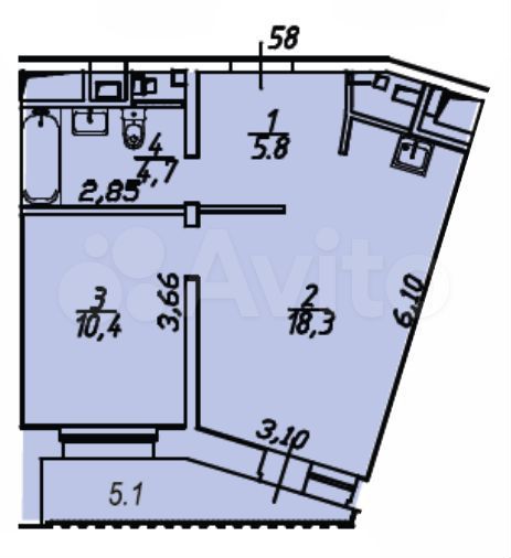 1-к. квартира, 44,3 м², 7/12 эт.