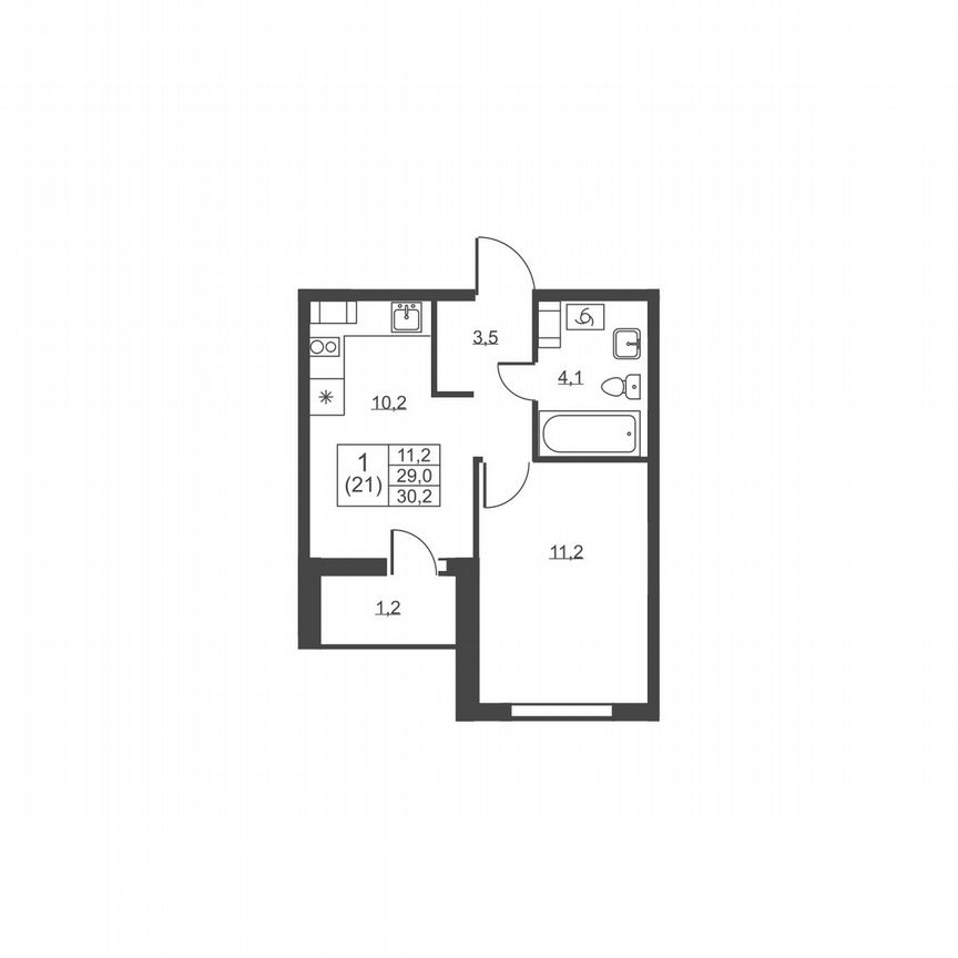 1-к. квартира, 30,2 м², 4/8 эт.