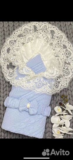 Зимний конверт на выписку вязаный