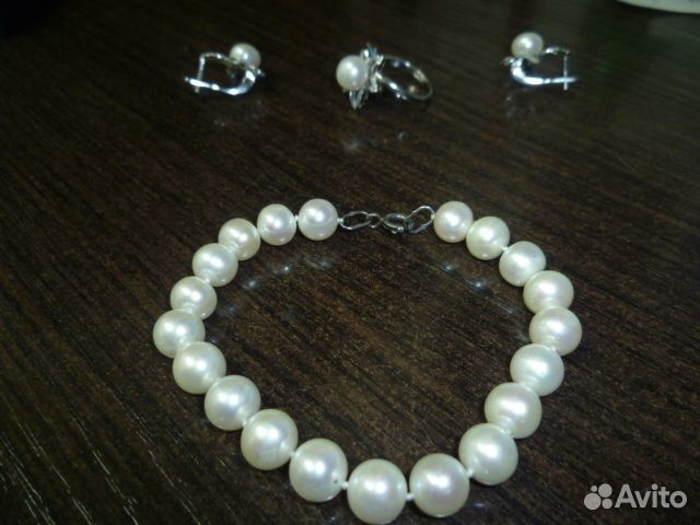 Серебряные сережки, кольцо, браслет с жемчугом