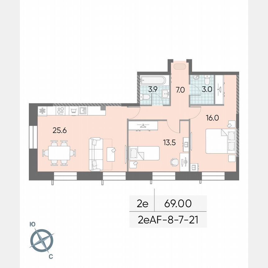 2-к. квартира, 69 м², 8/28 эт.