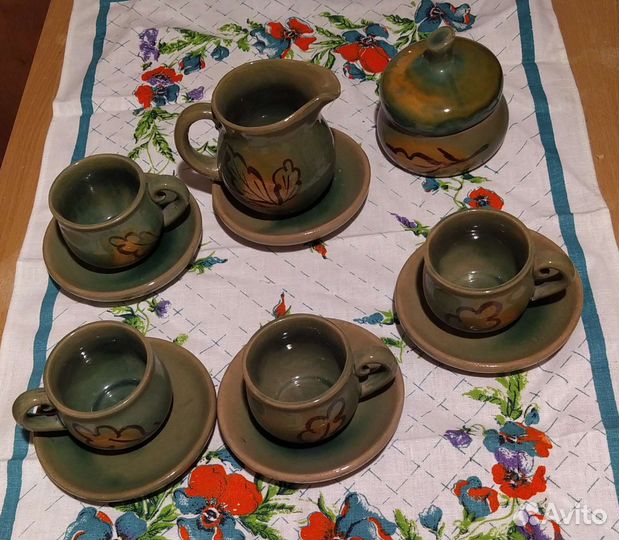 Сервиз кофейный, глиняный, Гжель, СССР