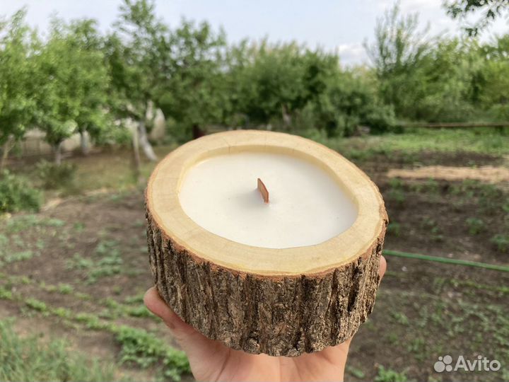 Свеча в дереве 14см, подсвечник из массива дерева