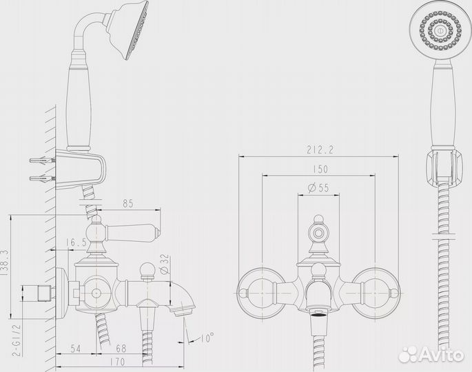 Смеситель для ванны Bravat Art F675109U-B1-RUS бро