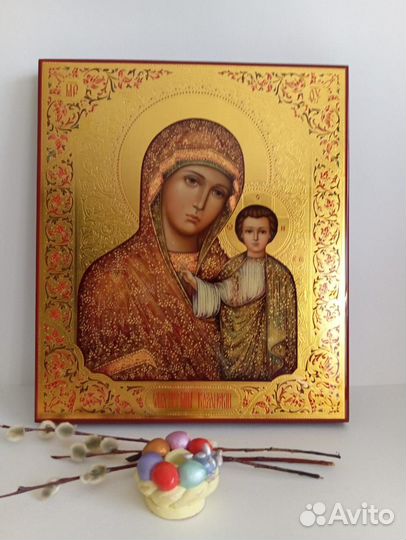 Рукописная икона Казанская икона Божией Матери
