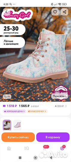 Ботинки осенние для девочки 27