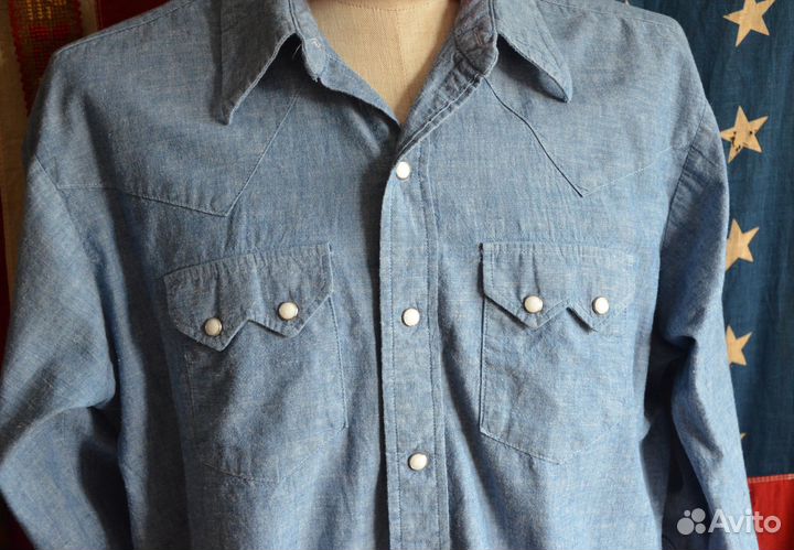 1970s' Chambray Western Dee-Cee XL 52 Made in USA