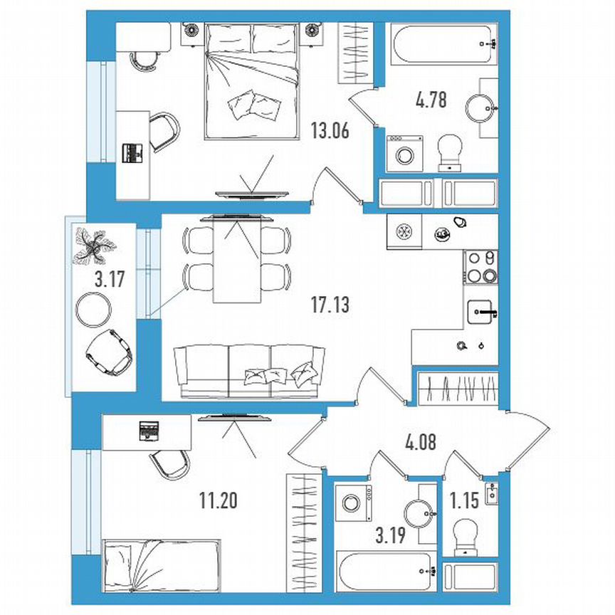 2-к. квартира, 56 м², 10/18 эт.