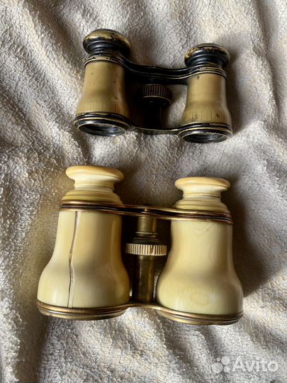 Старинный театральный бинокль кость латунь Париж