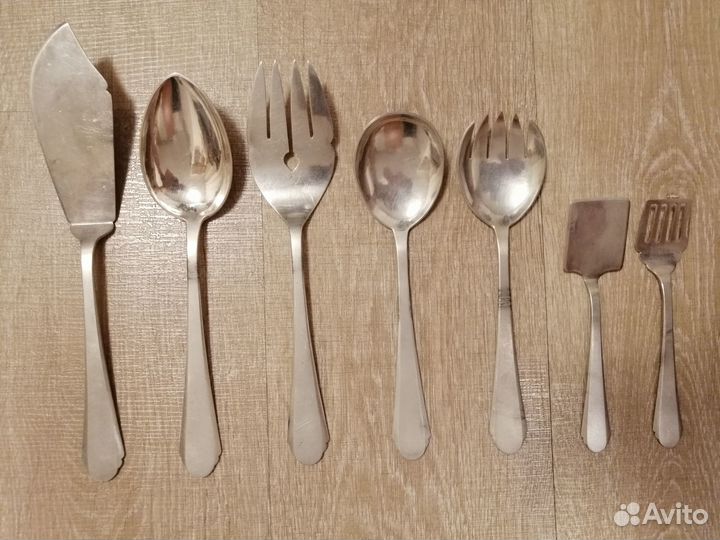 Ложка вилка лопатка для рыбы салатная Серебро 84