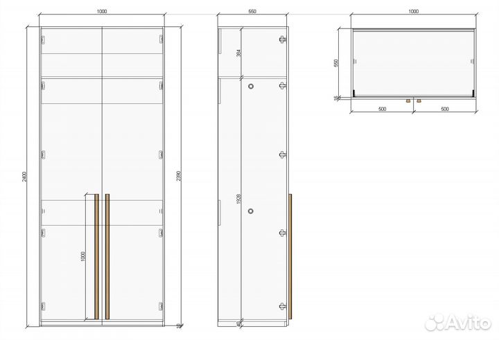 Шкаф распашной двухдверный №32 (дуб). 1000х2400
