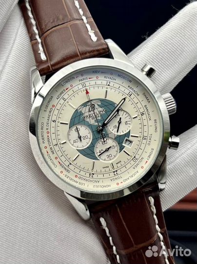 Мужские часы Breitling Transocean белый на коже