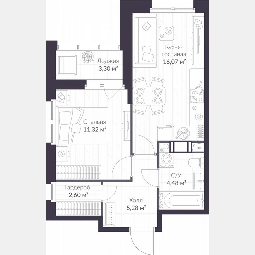 1-к. квартира, 41,4 м², 8/11 эт.