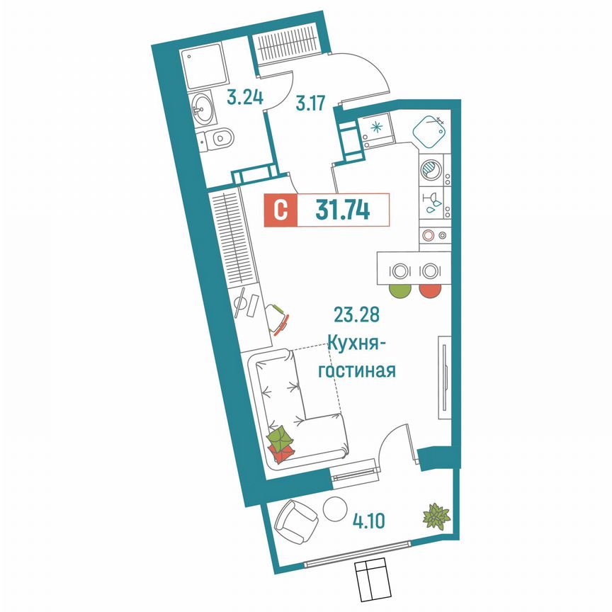 Квартира-студия, 31,7 м², 14/18 эт.