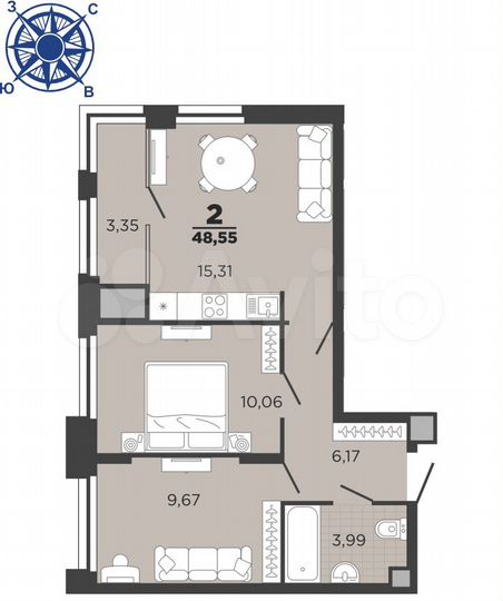 2-к. квартира, 48,6 м², 14/26 эт.